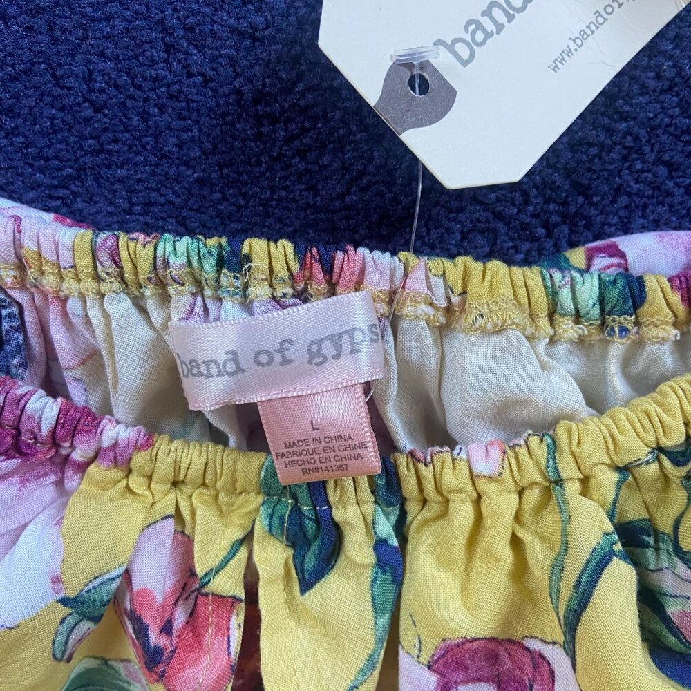 NWT BAND OF GYPSIES Yellow Floral Maxi Dress Off Shoulder Ruffle High Low Hem L - Picture 4 of 7